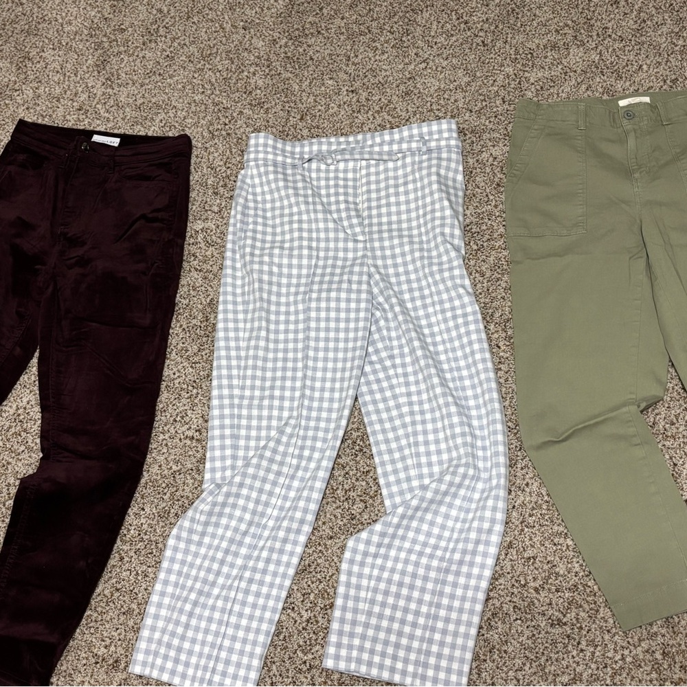 Loft & Ann Taylor women’s pants-Burgundy, pale blue/grey, Olive Green size 4
